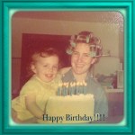 I am holding my little sister (at my birthday party???)